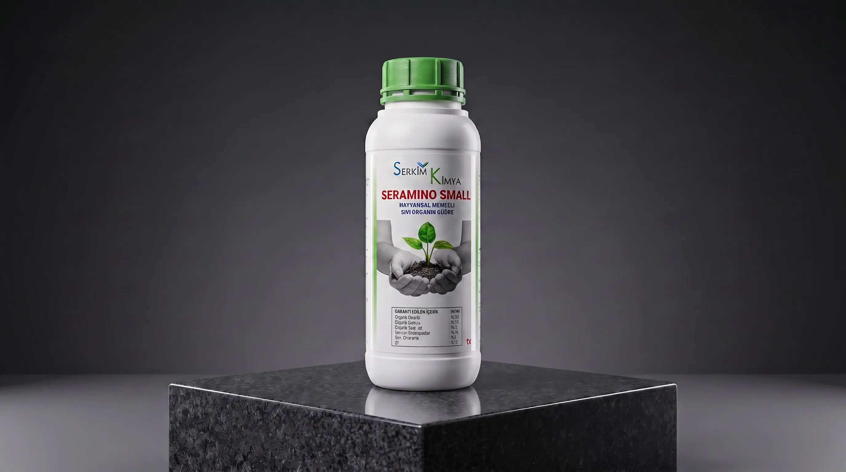 Seramino Small 1 litrelik hayvansal menşeili sıvı organik gübre ambalajı